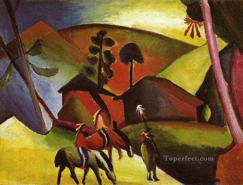 Indians On Horse back August Macke Oil Paintings